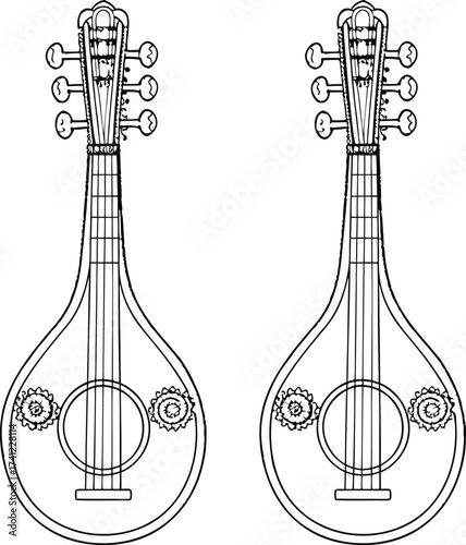 Two outline mandolins with decorative rosettes lute