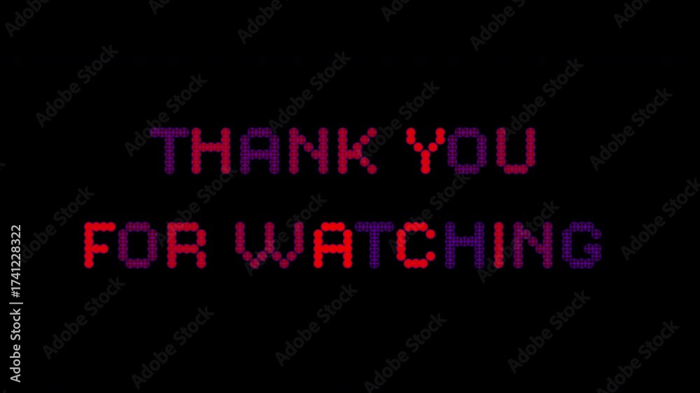 4K thank you for watching animation with flashing alternating letters, glowing text effect, digital outro motion design