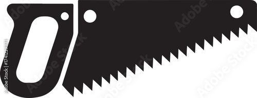 Black silhouette of a hand saw with a wooden handle and serrated blade