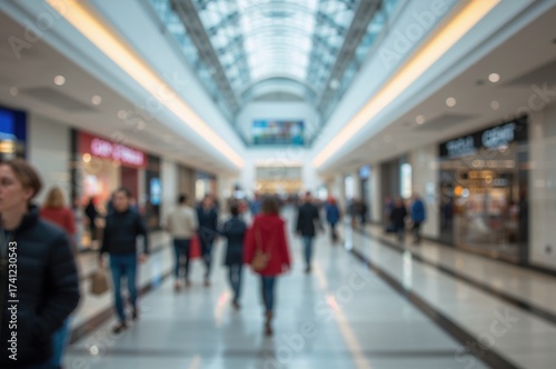 Wallpaper Mural Blurred background of people shopping in a modern mall interior with natural light, showcasing a busy retail environment, abstract design elements and consumer activity. Torontodigital.ca