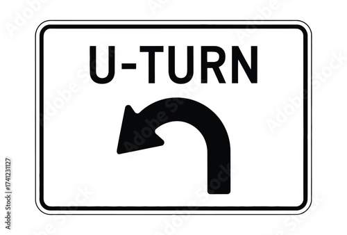  U-TURN road sign – bold black arrow and text on white rectangular background for traffic regulation, navigation, and public safety signage