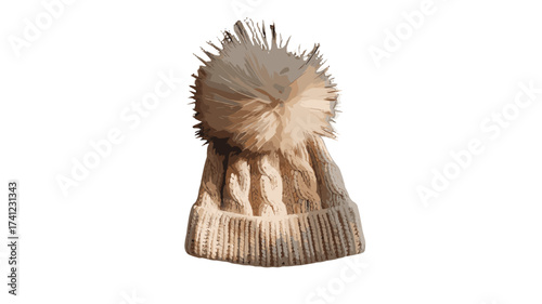 A knitted hat with a fluffy pom-pom.