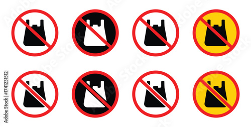 No plastic bag sign, warning against plastic usage on transparent background.sign for environmental protection and sustainable living