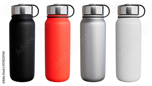 Set of Stainless Steel Water Bottles in Black Red Silver and White