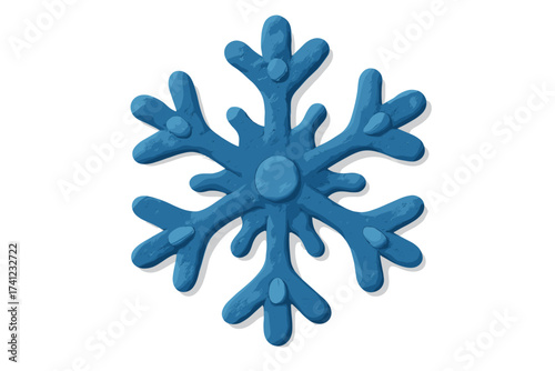 Blue plasticine snowflake for Christmas decoration. Handmade winter holiday symbol. Cute childish clay art icon. Isolated 3D render for festive design and crafts for children.