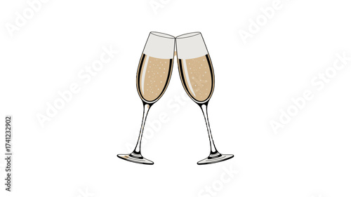 Two champagne flutes clinking in a toast, celebrating a special occasion.