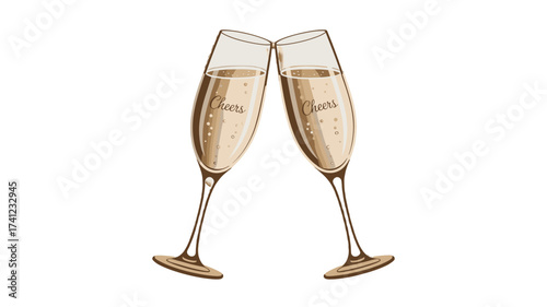 Elegant champagne glasses clinking together in a celebratory toast.