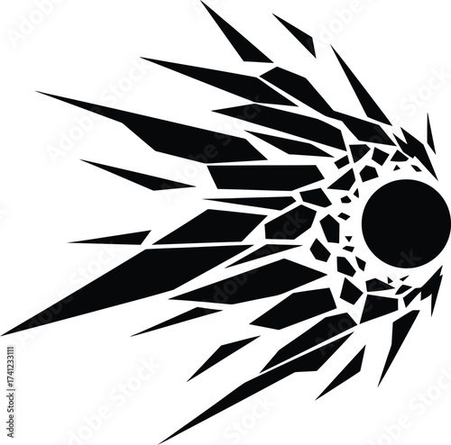 Abstract exploding sphere design in black and white vector format