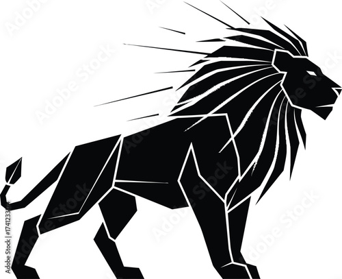Abstract Geometric Lion Silhouette on White Background