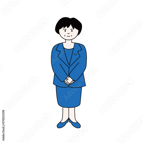 総理大臣（女性）の輪郭線ありのシンプルなイラスト