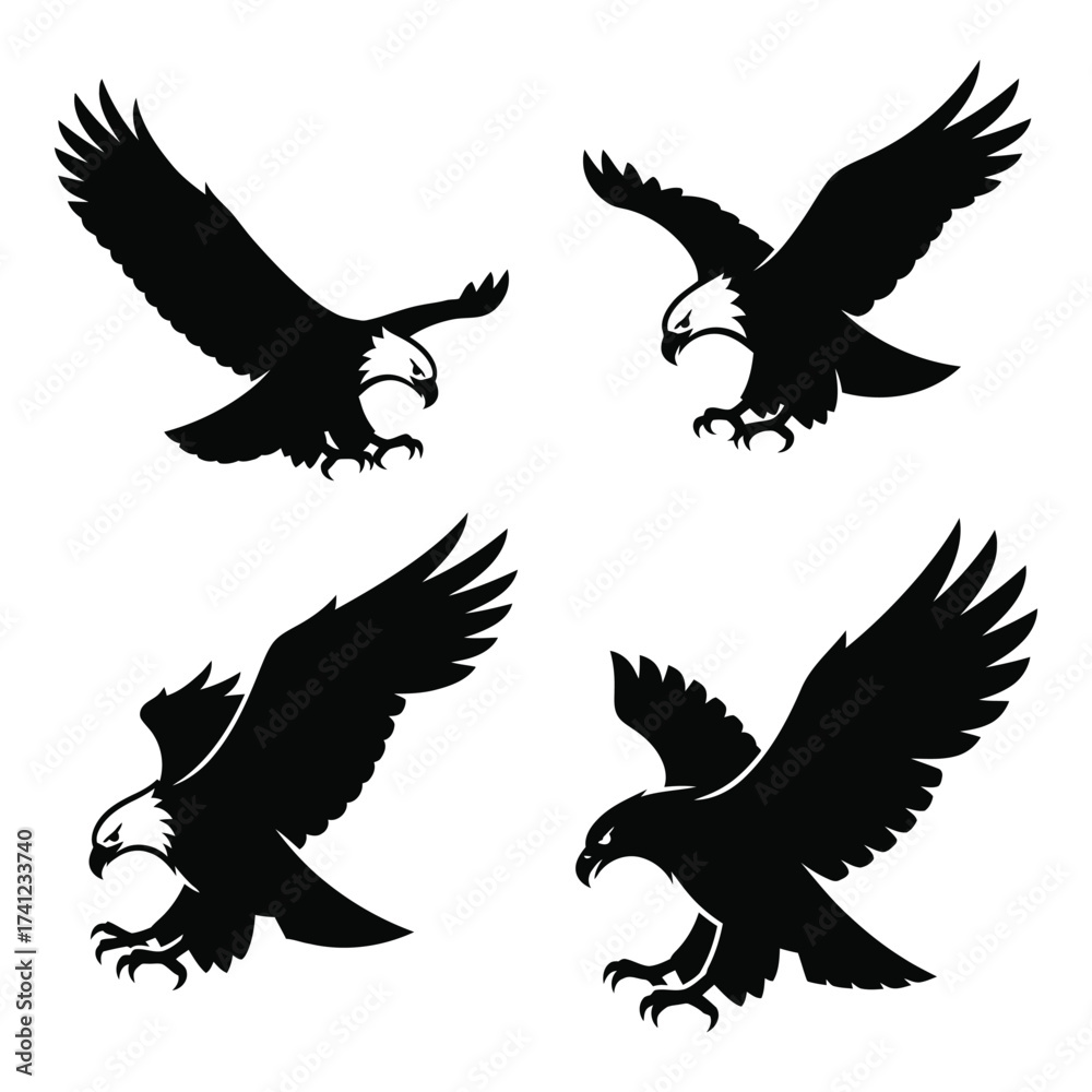 Obraz premium Majestic eagle silhouettes in flight dynamic poses capturing strength and freedom silhouette
