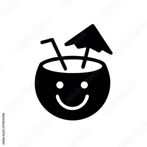 Cute coconut drink wearing sunglasses summer vibe Vector illustration