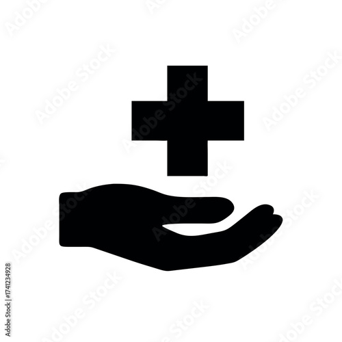 Hand holding medical cross health care help Vector illustration