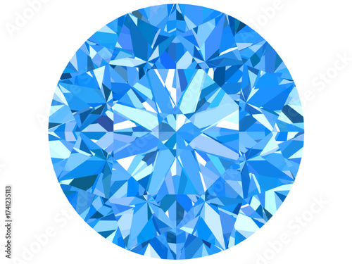 vector illustration of a brilliant sky blue diamond. It is designed to showcase the intricate details of a gemstone with a focus on its facets and sparkling appearance.