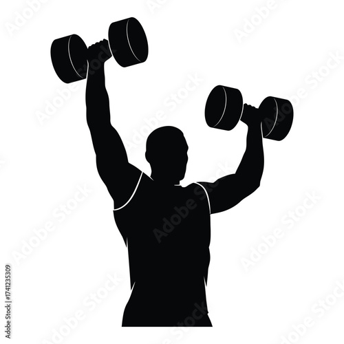 Muscular silhouette lifting dumbbells fitness athlete silhouette power workout strength training gym exercise concept silhouette
