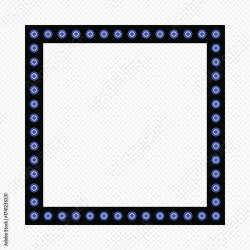 neon light frame border vector design with glowing circular elements in a modern square style on a transparent background.
