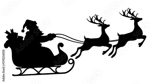 Santa with reindeer silhouette vector illustration