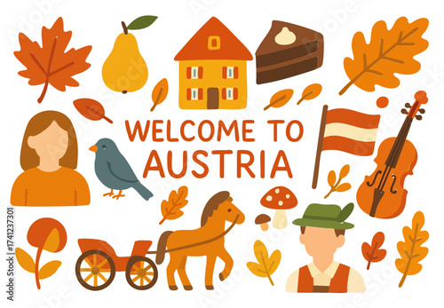 Flat Design Autumn Austria Culture Icon Set
