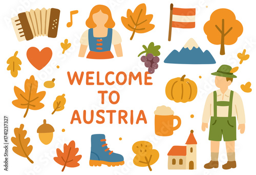 Flat Design Autumn Austria Culture Icon Set