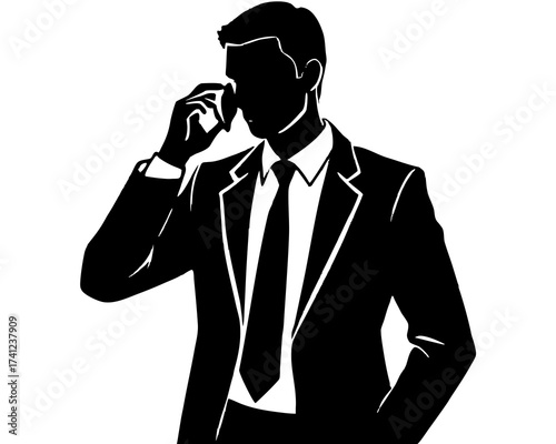 Businessman talking on phone silhouette vector isolated 