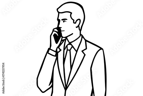 line art Businessman talking on phone silhouette vector isolated on white background