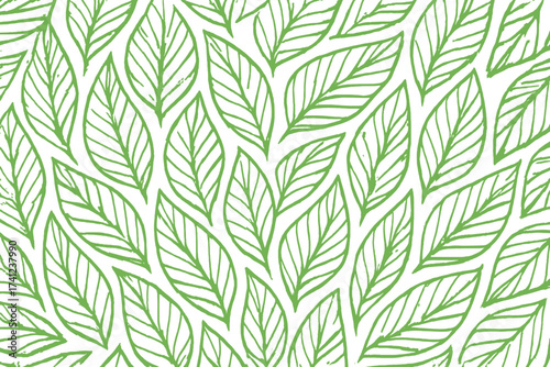 Leaves seamless pattern. Hand drawn doodle leaf background. Green botanical vector texture. Natural, organic, eco friendly concept for textile, fabric, wallpaper, wrapping paper.