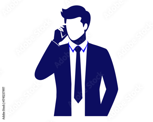 Businessman talking on phone silhouette vector isolated on white background