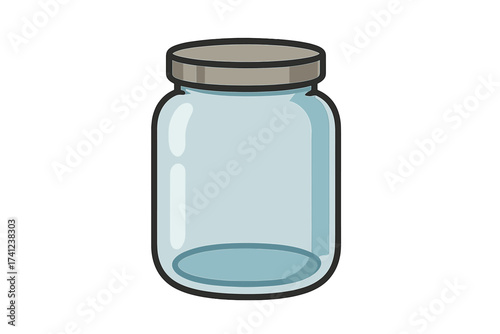 Empty glass jar with lid vector illustration. Isolated cartoon icon for web, apps. Canning, preserving food storage container. Simple outline graphic element. Glassware, packaging.