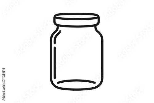Glass jar icon set. Vector line art illustration of an empty glass container. Simple outline pictogram. Canning, food storage, preserving concept. Minimalist kitchenware symbol.