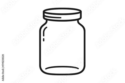 Glass jar outline icon for storage and preservation. Empty canning container for homemade jam or pickles. Simple vector pictogram for kitchen, food, apps and websites. Isolated.