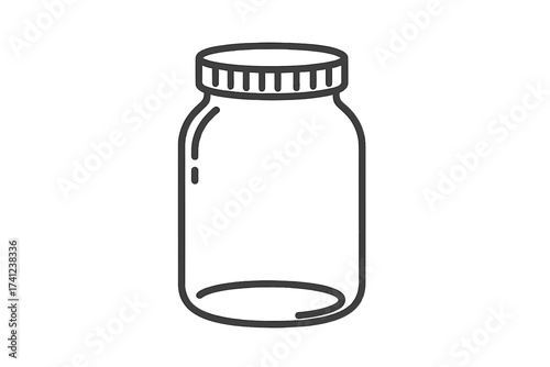 Glass jar outline icon. Simple empty container for food storage, jam, or preserves. Vector line art illustration for canning and kitchen concepts. Minimalist pictogram design.