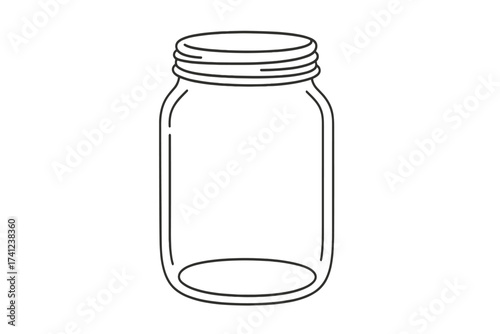 Glass mason jar line icon vector. Simple empty canning jar outline symbol. Concept for preserving, homemade food, kitchen storage, DIY craft. Minimalist doodle illustration.
