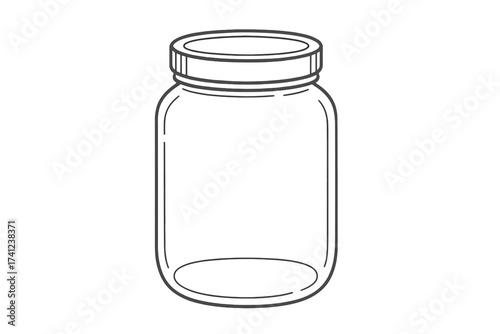 Glass jar vector line art illustration. Empty mason jar outline icon for canning, preserving, and food storage. Minimalist container symbol for kitchen, rustic decor, or diy craft projects.