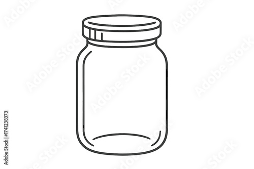 Glass jar vector icon symbol. Empty container for preserving, conservation, and storage. Concept for saving money, canning food, jam, honey. Kitchen doodle sketch line art.