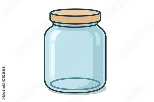 Glass jar vector illustration. Empty container for food storage, preserving, canning. Kitchen concept for jam, honey, pickles. Clean simple cartoon icon for packaging.