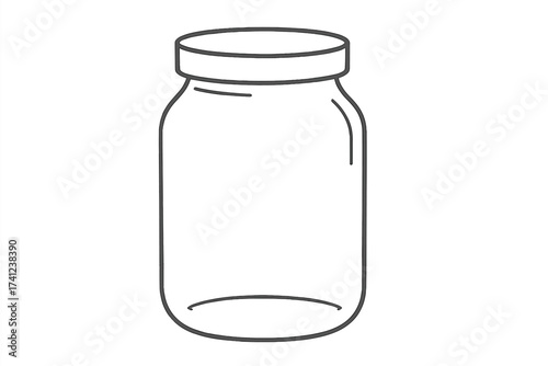 Empty glass jar outline icon. Simple line art vector illustration for food storage, canning, and preserving. Minimalist container for jam, pickles, or honey. Kitchenware symbol.