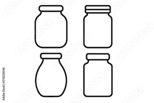 Jar line icon set. Vector collection of empty glass container outlines. Simple minimal pictogram for canning, jam, honey, or food storage. Isolated linear illustration for web.