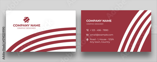Minimalist Maroon and white business card design. Tilted Lines Business Card. Linear Flow Business Card