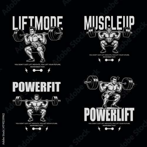Liftmode Gym Streetwear Set – Muscleup, Powerfit, and Powerlift Fitness Design Collection