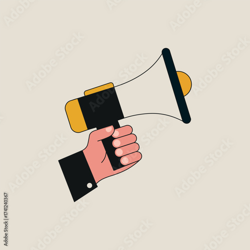 Minimal Flat Vector of Hand Holding Megaphone | Loudspeaker Illustration for Announcement and Marketing Design