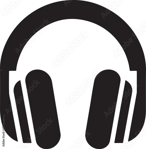 Black silhouette of headphones with musical notes emitting sound waves