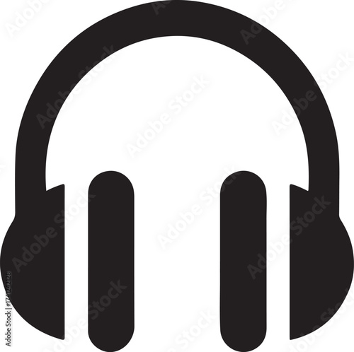 Black silhouette of headphones with musical notes emitting sound waves
