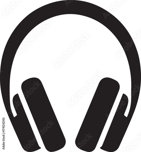 Black silhouette of headphones with musical notes emitting sound waves