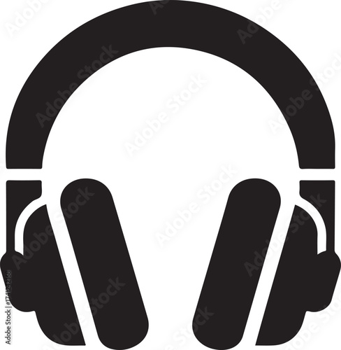 Black silhouette of headphones with musical notes emitting sound waves
