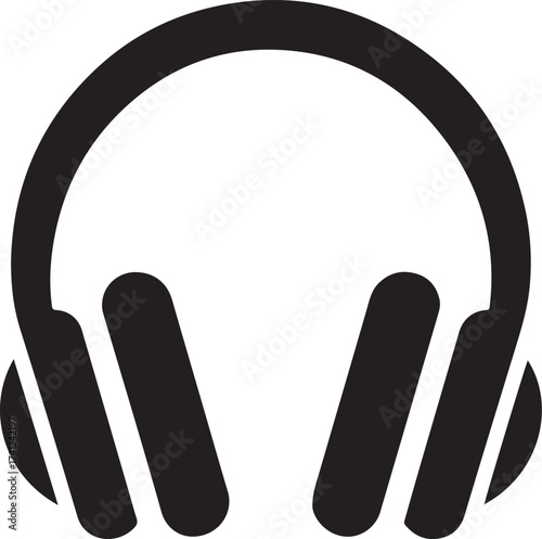 Black silhouette of headphones with musical notes emitting sound waves