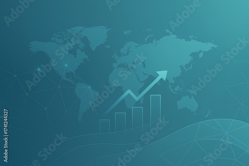 Abstract Economic Presentation Template with World Map and Network Mesh