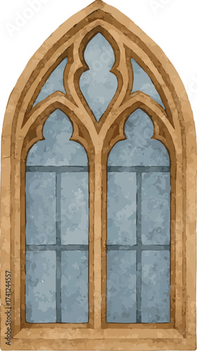 Watercolor vector illustrations of a gothic window