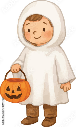 Watercolor vector illustration of a child in halloween costume