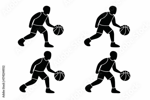 set of Basketball dribbling icon  silhouette vector isolated on white background