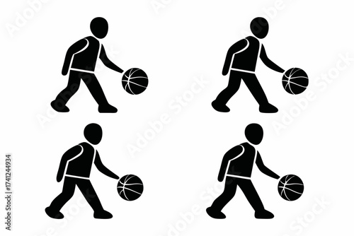 set of Basketball dribbling icon  silhouette vector 